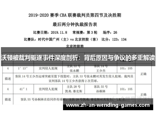 沃顿被裁判驱逐事件深度剖析:背后原因与争议的多重解读 沃顿被裁判驱逐事件深度剖析:背后原因与争议的多重解读